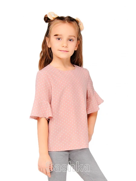 Блуза прямого покрою для дівчинки нюдово-рожева